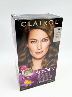 Clairol AgeDefy 5 Medium Brown Permanent Hair Color Dye Kit 100% Gray Coverage